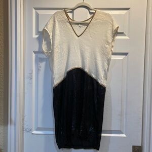 IAN R.N. Sequin Leather Trim Shift Dress S